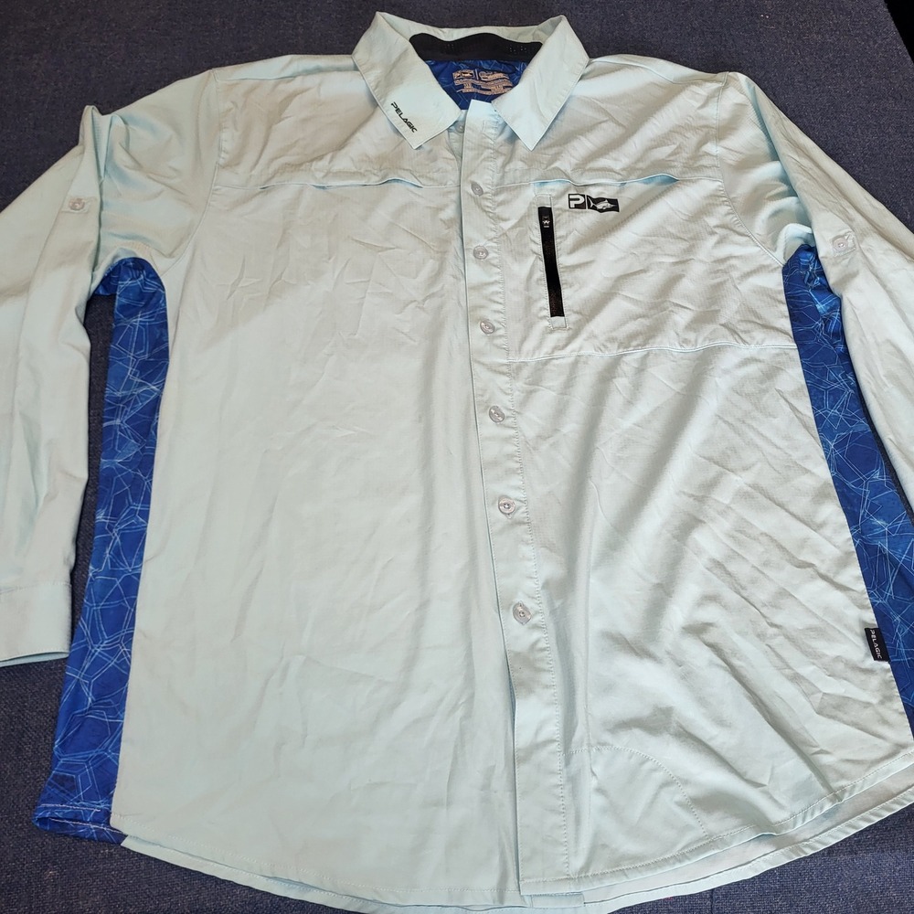 Pelagic Eclipse Guide Shirt Pro Series Mens 2XL Blue Long Sleeve Fishing Button